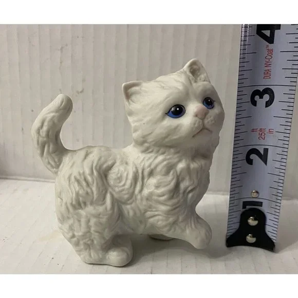 HOMCO #1413 WHITE PERSIAN CERAMIC KITTENS BLUE EYES 2 PIECE KITTY CAT FIGURINES - Picture 2 of 6